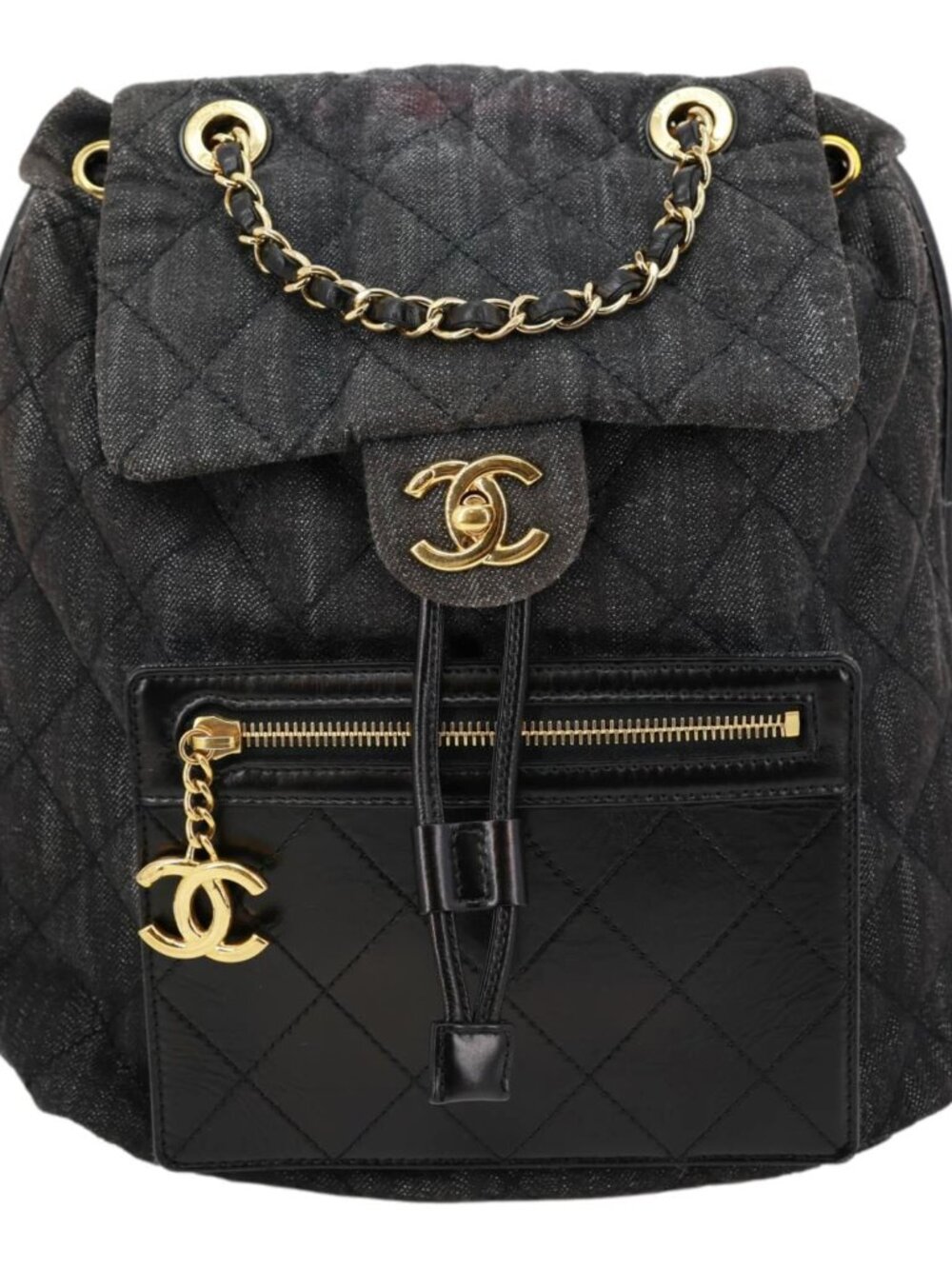 Chanel  CC Quilted Denim Backpack Black
